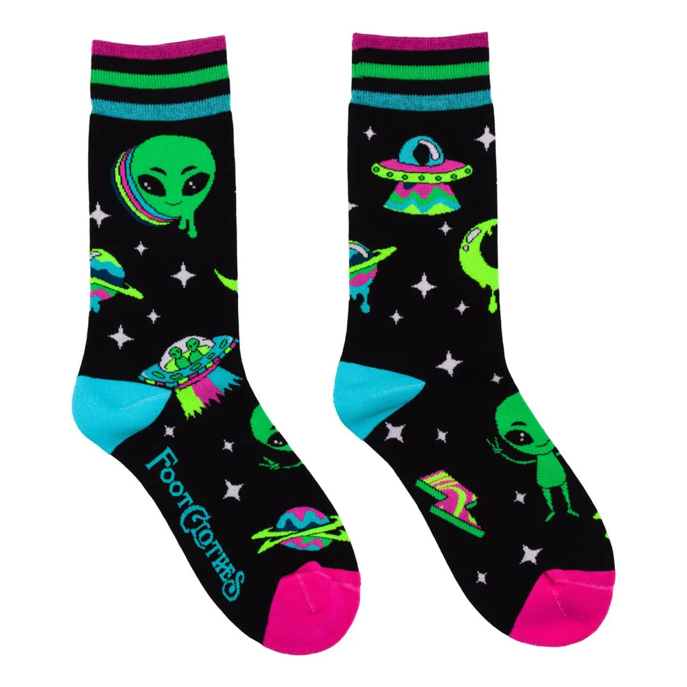 Spaced Out Alien UV Reactive Unisex Crew Socks