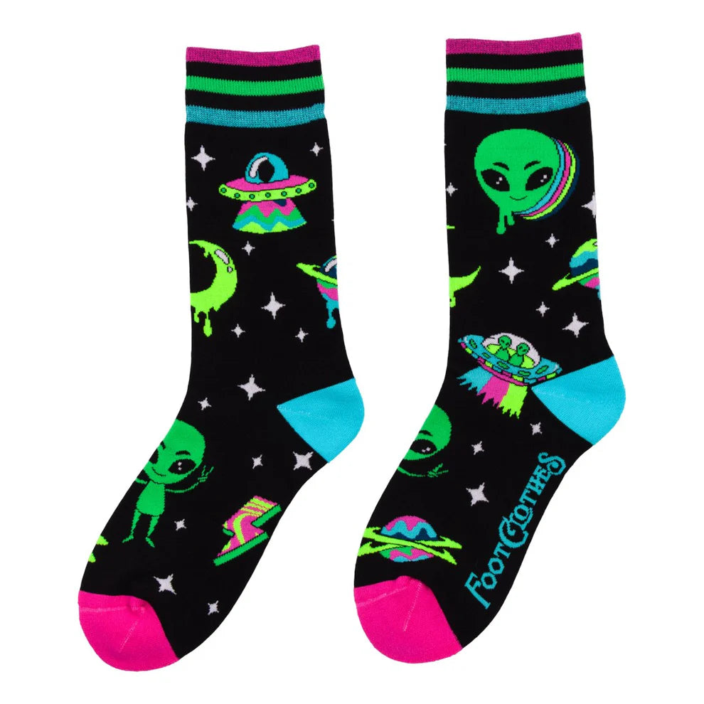 Spaced Out Alien UV Reactive Unisex Crew Socks