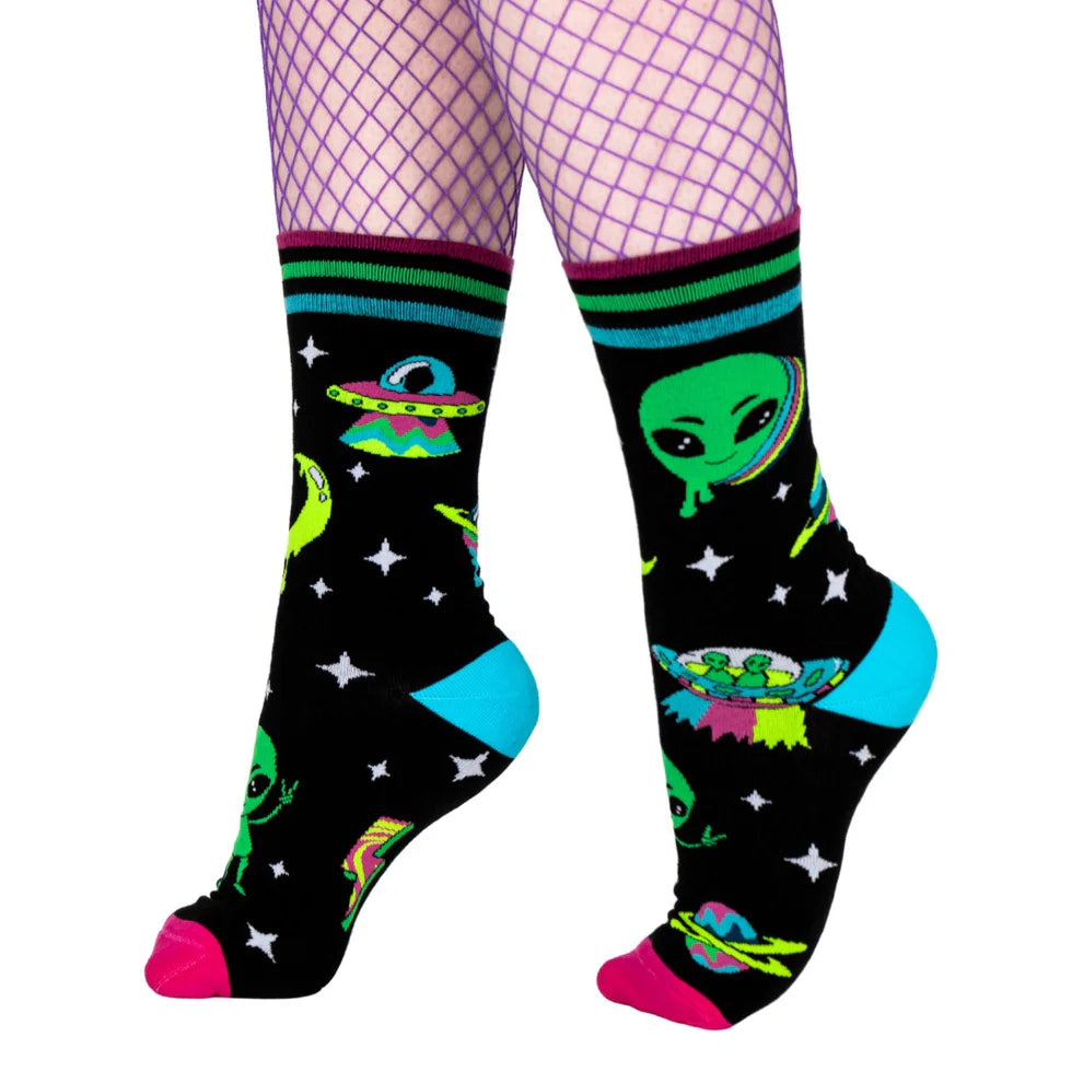 Spaced Out Alien UV Reactive Unisex Crew Socks
