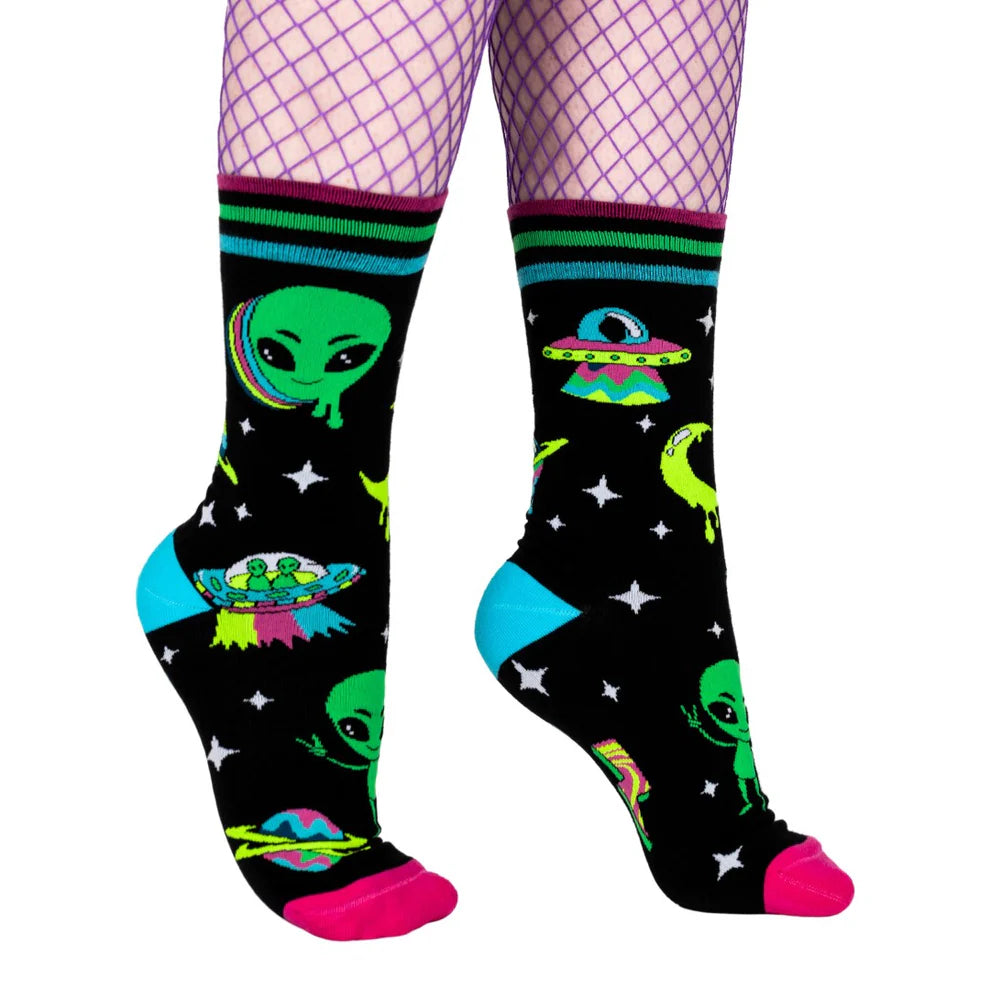 Spaced Out Alien UV Reactive Unisex Crew Socks