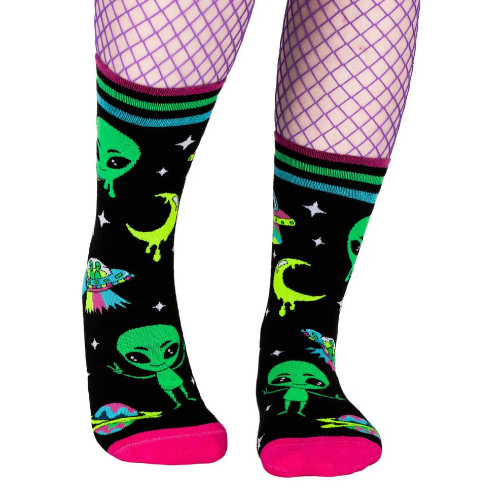 Spaced Out Alien UV Reactive Unisex Crew Socks
