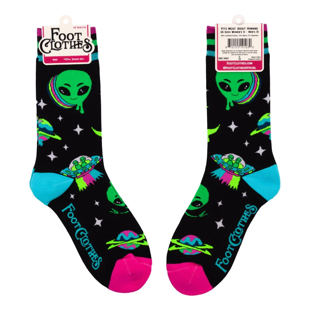 Spaced Out Alien UV Reactive Unisex Crew Socks